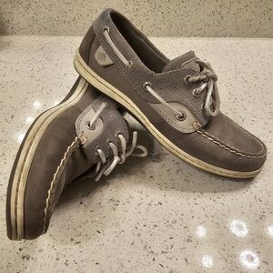 Sperry boat shoes, women's size 7.5 in gray and glitter patches